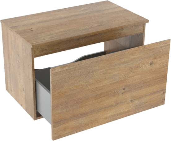 Linie Lado hängendes Möbelstück Set: 80 x 46 cm, Naturbelassene Eiche, mit Lado Einzel Waschtischplatte, Melamin Naturbelassene Eiche