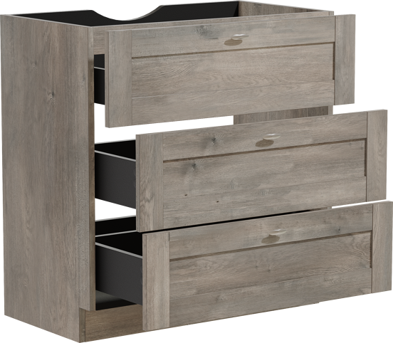 Linie Classo staande wastafelonderkast 80 x 46 cm grijs eiken 3 lades