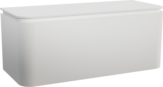Balmani Moon meuble salle de bains suspendu 130 x 55 cm blanc mat avec Moon tablette simple ou double en solid surface blanc mat, Nervure droite symétrique verticale