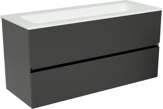 Storke Edge zwevend badmeubel 100 x 40 cm mat zwart met Mata enkele wastafel voor 2 kraangaten in solid surface mat wit