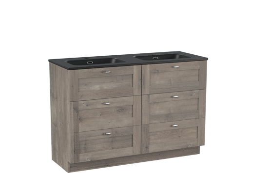 Linie Classo freistehendes Möbelstück Set: 120 x 46 cm, Graue Eiche, mit Baro Doppelwaschtisch, Porzellan Schwarz matt