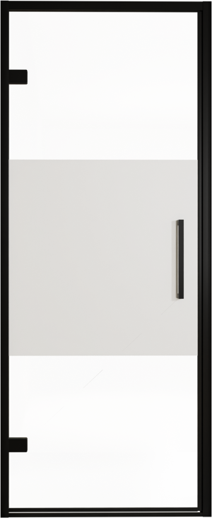 Balmani Senses Design douche draaideur links 90 cm x 210 cm Helder glas met matte strook, Zwarte profielen, met coating