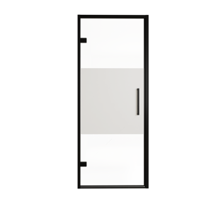 Balmani Senses Design douche draaideur links 90 cm x 210 cm Helder glas met matte strook, Zwarte profielen