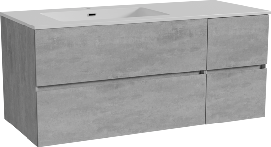 Storke Edge zwevend badmeubel 120 x 52 cm beton donkergrijs met Diva asymmetrisch linkse wastafel in composietmarmer hoogglans wit