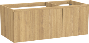 Balmani Idra hängender Waschbeckenunterschrank: 120 x 55 cm, asymmetrisch links, Eiche Natur, Furnierholz, 4 Schubladen