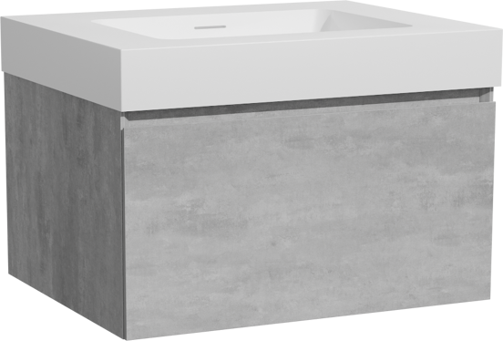 Storke Edge zwevend badkamermeubel 65 x 52 cm beton donkergrijs met Mata High enkele wastafel in solid surface mat wit