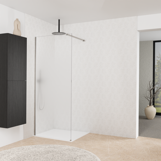 Balmani Modular inloopdouche: 90 x 200 cm, Permafrost met coating, Brushed Inox profielen