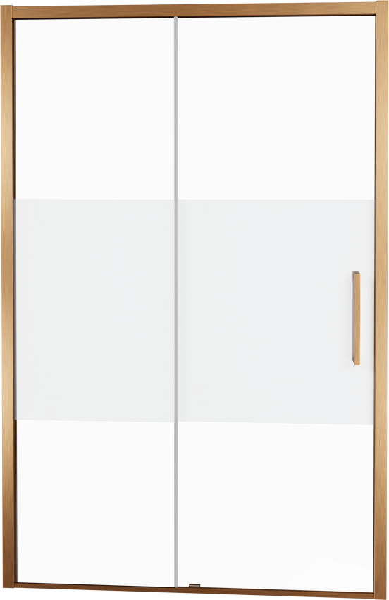 Balmani Senses Design Dusche Schiebetür, Links, 120 cm x 210 cm, Klarglas mit mattiertem Streifen, Profil Brushed Rosegold