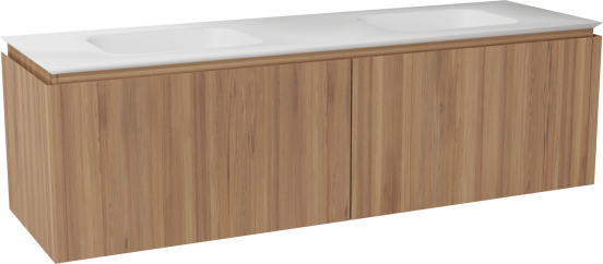 Balmani Eclips zwevend badkamermeubel 180 x 55 cm Teak met Eclips dubbele wastafel in Solid Surface mat wit