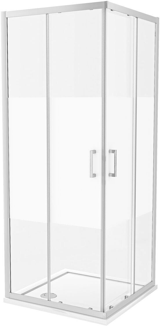 Luca Varess Vidor douchehoek met hoekinstap en 2 schuifdeuren 80 x 80 cm Helder glas met matte strook glanzend chroom profiel