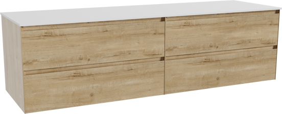 Balmani Mitra zwevend badkamermeubel 180 x 55 cm ruwe eik met Stretto enkel of dubbel tablet in solid surface mat wit
