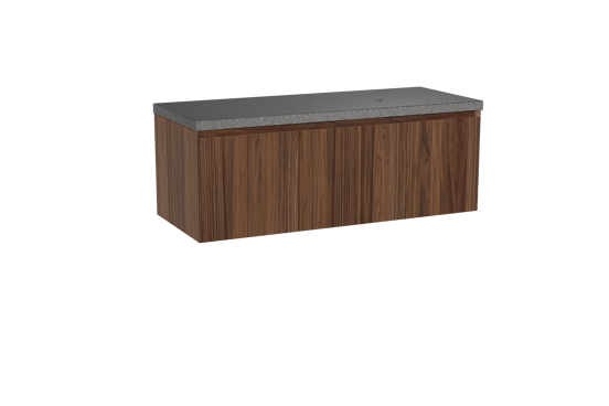 Balmani Idra hängendes Möbelstück Set: 135 x 55 cm, Nussbaum, mit Rock Waschtisch rechts, Schwarzes Granit