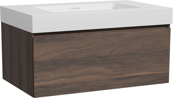 Storke Edge hängendes Möbelstück Set: 85 x 52 cm, Nussbaum, mit Mata High Einzelwaschtisch, Solid Surface Weiß matt