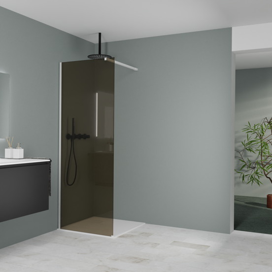 Balmani Modular inloopdouche: 80 x 200 cm, Brons glas met coating, Mat witte profielen