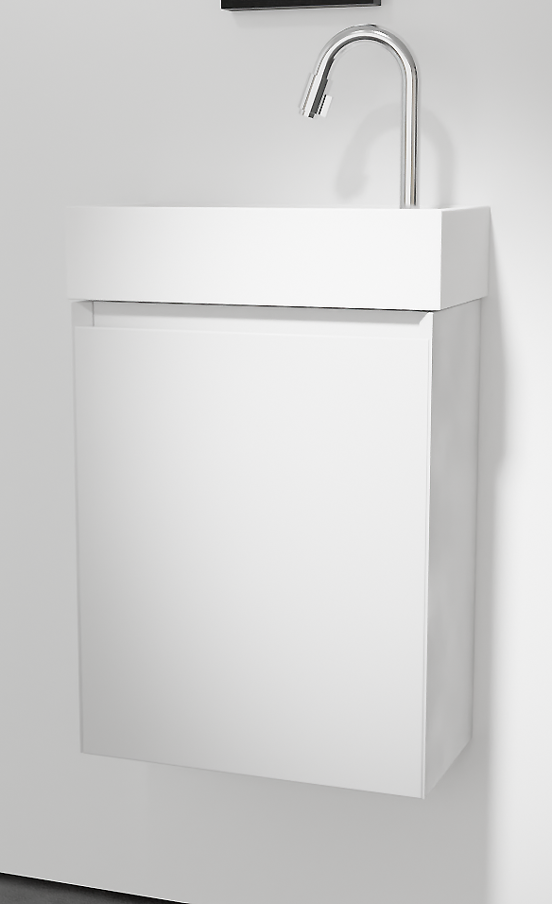 Balmani Mitra hängendes Badmöbel Set (Gäste WC): 42 x 21 cm, Weiß matt, Dama Waschtisch, Solid Surface, matt