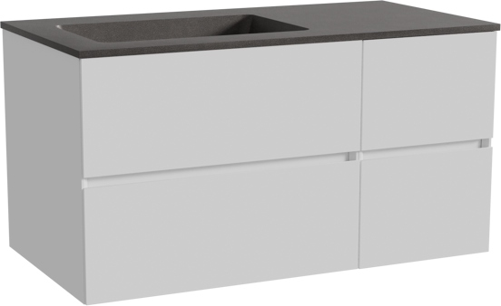 Storke Edge zwevend badmeubel 100 x 52 cm hoogglans wit met Scuro asymmetrisch linkse wastafel in kwarts mat zwart