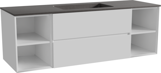 Storke Edge zwevend badmeubel 155 x 52 cm hoogglans wit met Scuro enkele wastafel in kwarts mat zwart