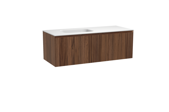 Balmani Idra hängendes Möbelstück Set: 135 x 55 cm, Nussbaum, mit Tablo Arcato Waschtisch links, Solid Surface Weiß matt