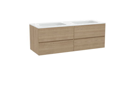 Balmani Mitra meuble salle de bains suspendu 150 x 55 cm chêne naturel avec Tablo Strada double vasque en marbre composite blanc brillant