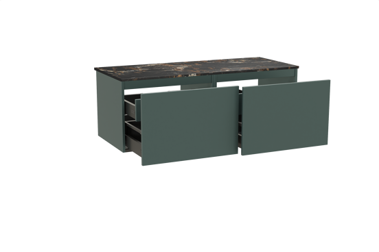Balmani Sfera meuble salle de bains suspendu 135 x 55 cm forest avec Stretto tablette simple ou double en marbre portoro gold