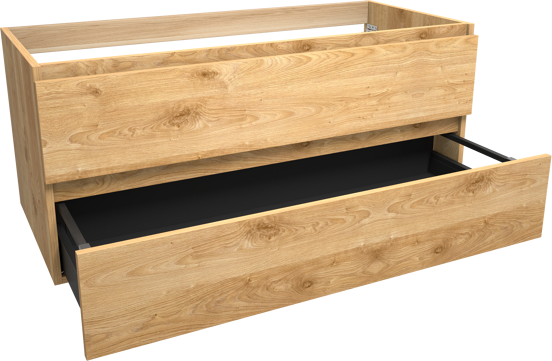 Balmani Lucida hängender Waschbeckenunterschrank: 120 x 55 cm, Eiche rustikal, 2 Schubladen