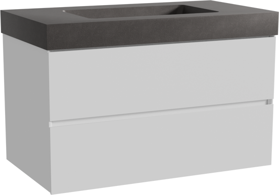 Storke Edge zwevend badmeubel 95 x 52 cm mat wit met Scuro High enkele wastafel in kwarts mat zwart