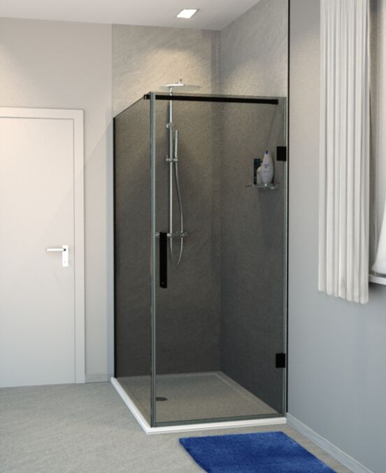 Balmani Modular inloopdouche met deur 120 x 200 cm rookglas mat zwart profiel