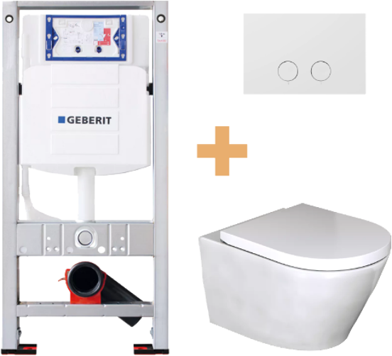 Luca Varess Calibro hangend toilet hoogglans wit randloos met medio wc-bril en Geberit Sigma inbouwspoelreservoir UP320 met Burda frame met bedieningspaneel