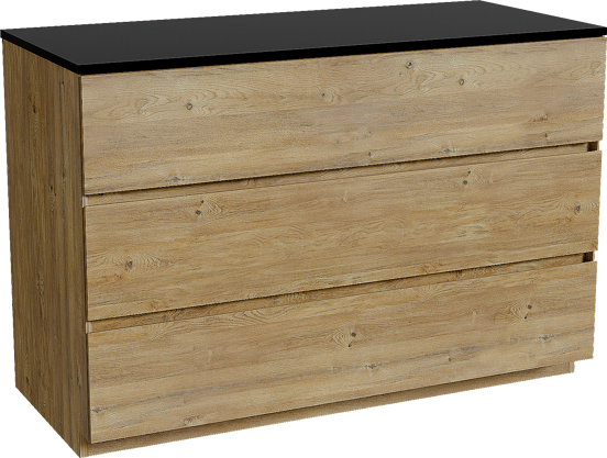 Storke Edge staand badkamermeubel 120 x 52 cm ruwe eik met Panton enkel of dubbel tablet in gepoedercoate mdf mat zwart