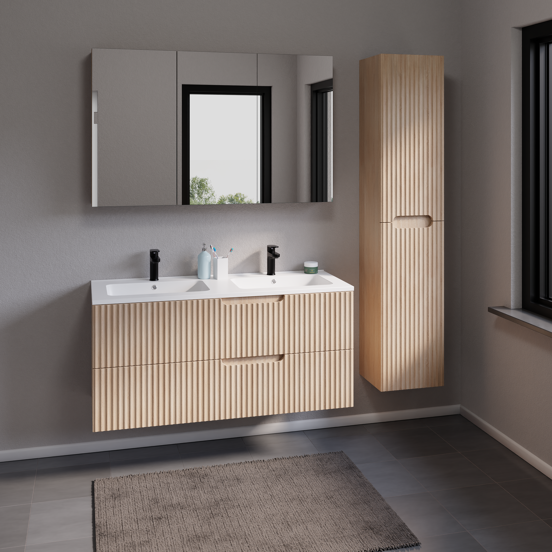 Linie Ribbo zwevende wastafelonderkast 80 x 46 cm licht eiken 2 lades