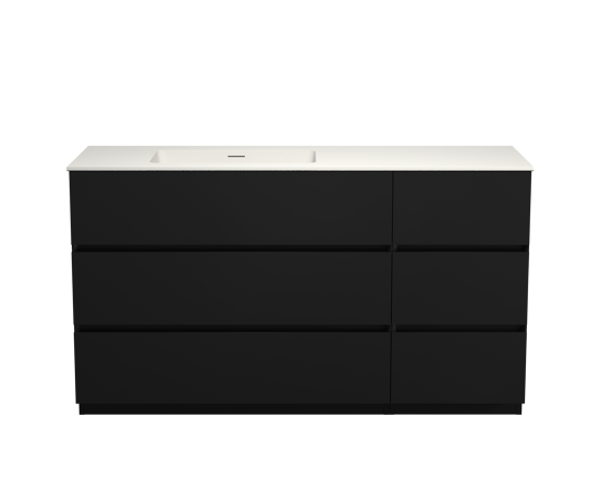 Storke Edge staand badmeubel 150 x 52 cm mat zwart met Mata asymmetrisch linkse wastafel in matte Solid Surface