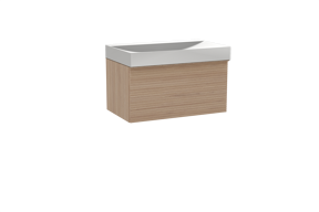 Balmani Forma meuble salle de bains suspendu 90 x 55 cm chêne naturel avec Wave plan simple en solid surface blanc mat, Nervure droite symétrique horizontale