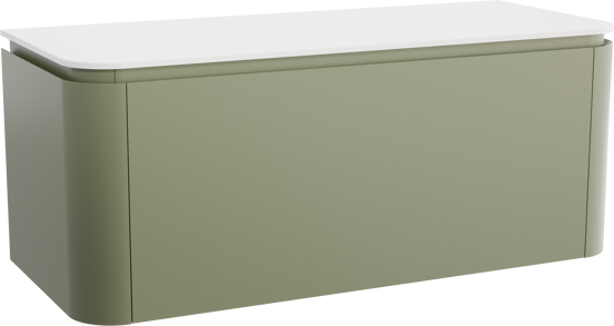 Balmani Moon hängendes Möbelstück Set: 130 x 55 cm, SalbeigrÃ¼n, mit Moon Einzel- oder Doppel Waschtischplatte, Solid Surface Weiß matt