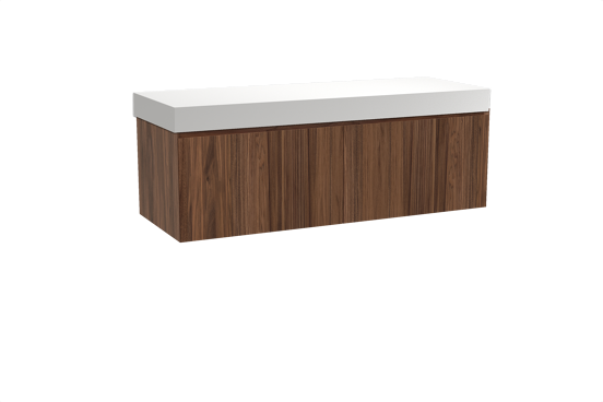 Balmani Idra meuble salle de bains suspendu 150 x 55 cm noyer avec Dominus tablette simple ou double en solid surface blanc mat