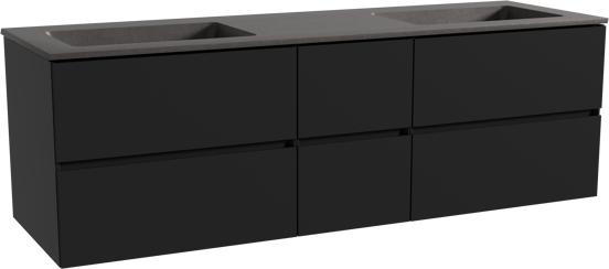 Storke Edge zwevend badmeubel 165 x 52 cm mat zwart met Scuro dubbele wastafel in kwarts mat zwart