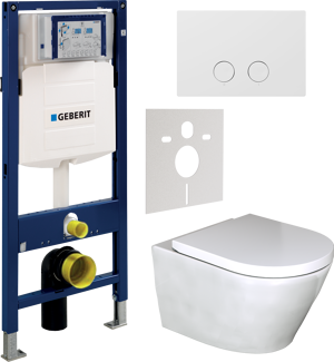 Luca Varess Calibro hangtoilet glanzend wit randloos met Geberit UP320 Systemfix inbouwreservoir en bedieningspaneel