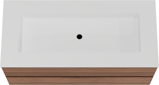 Balmani Mitra zwevend badkamermeubel 120 x 55 cm notelaar met Tablo Stretto enkele wastafel voor 2 kraangaten in solid surface mat wit