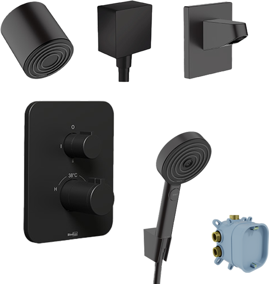 Blaufoss Smartbox Softline robinet thermostatique Set de douche pluie encastré avec douche de tête 10.5cm noir mat