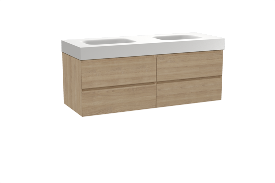 Balmani Mitra meuble salle de bains suspendu 150 x 55 cm chêne naturel avec Arcato double vasque en solid surface blanc mat