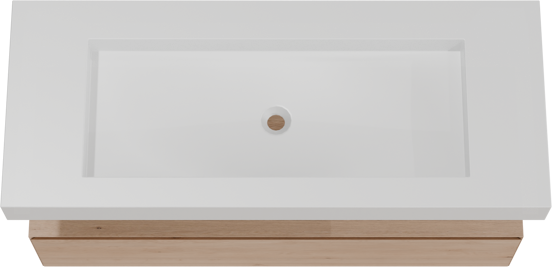 Balmani Mitra Elements zwevend badkamermeubel 135 x 55 cm natuur eik met Modus enkele wastafel voor 2 kraangaten in solid surface mat wit