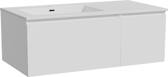 Storke Edge zwevend badmeubel 100 x 52 cm mat wit met Diva asymmetrisch linkse wastafel in composietmarmer hoogglans wit
