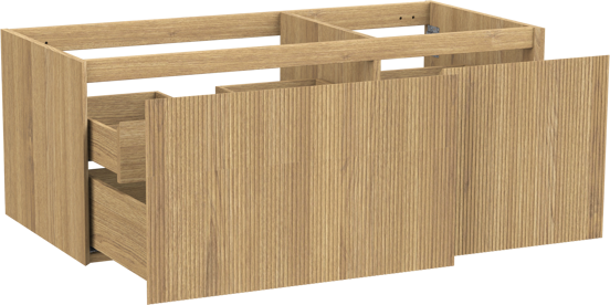Balmani Fila hängender Waschbeckenunterschrank: 120 x 55 cm, asymmetrisch links, Eiche Natur, Furnierholz, 4 Schubladen