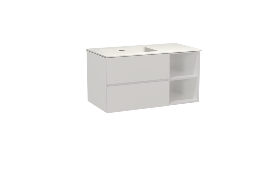 Storke Edge zwevend badmeubel 100 x 52 cm hoogglans wit met Mata asymmetrisch linkse wastafel in solid surface mat wit