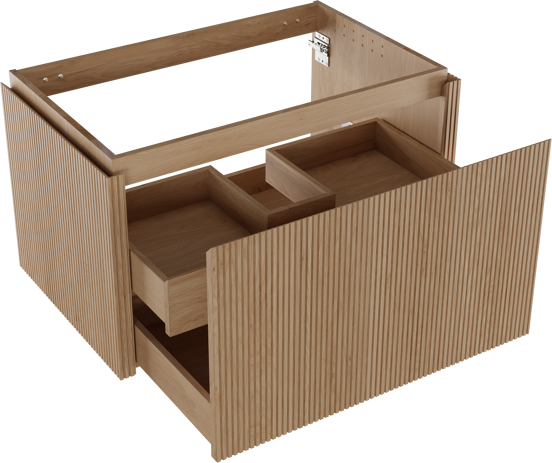 Balmani Eclips meuble sous-lavabo suspendu 90 x 55 cm Chêne naturelle 2 tiroirs Nervure sym. vert.