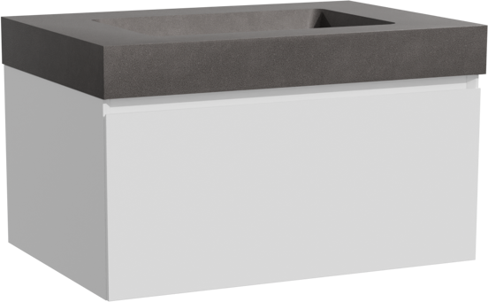 Storke Edge zwevend badmeubel 75 x 52 cm mat wit met Scuro High enkele wastafel in kwarts mat zwart