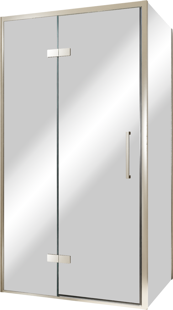 Balmani Senses Design douche en coin avec porte pivotante à gauche et paroi latérale fixe, 100 x 100 cm, Miroir Reflex, Profil Brushed CoolMetal