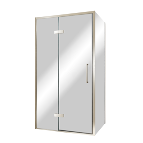 Balmani Senses Design douche en coin avec porte pivotante à gauche et paroi latérale fixe, 100 x 100 cm, Miroir Reflex, Profil Brushed CoolMetal