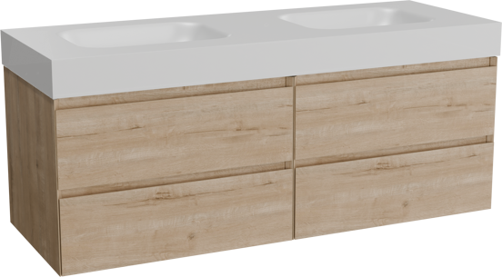 Balmani Mitra meuble salle de bains suspendu 150 x 55 cm chêne brut avec Arcato double vasque en solid surface blanc mat