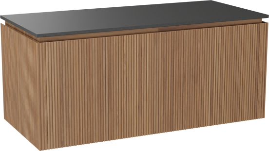 Balmani Eclips meuble salle de bains suspendu 120 x 55 cm Teck avec Stretto tablette simple en Granit noir, Nervure droite symétrique verticale