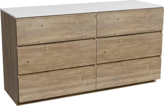 Storke Edge staand badmeubel 150 x 52 cm ruw eiken met Tavola enkel of dubbel wastafelblad in solid surface mat wit